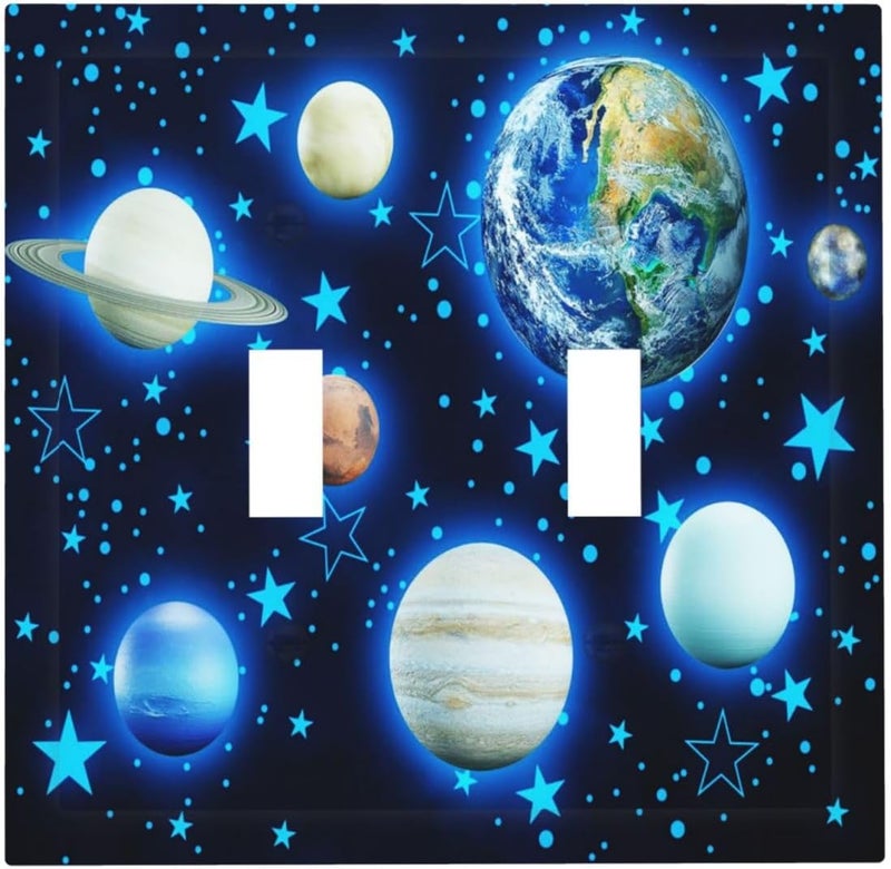 DJTRRF Blue Stars Planet 2 Gang Light Switch Cover Decorative Wall Plate Double Toggle Switchplate Electrical Faceplate for Home Nursery Decor - Image 2